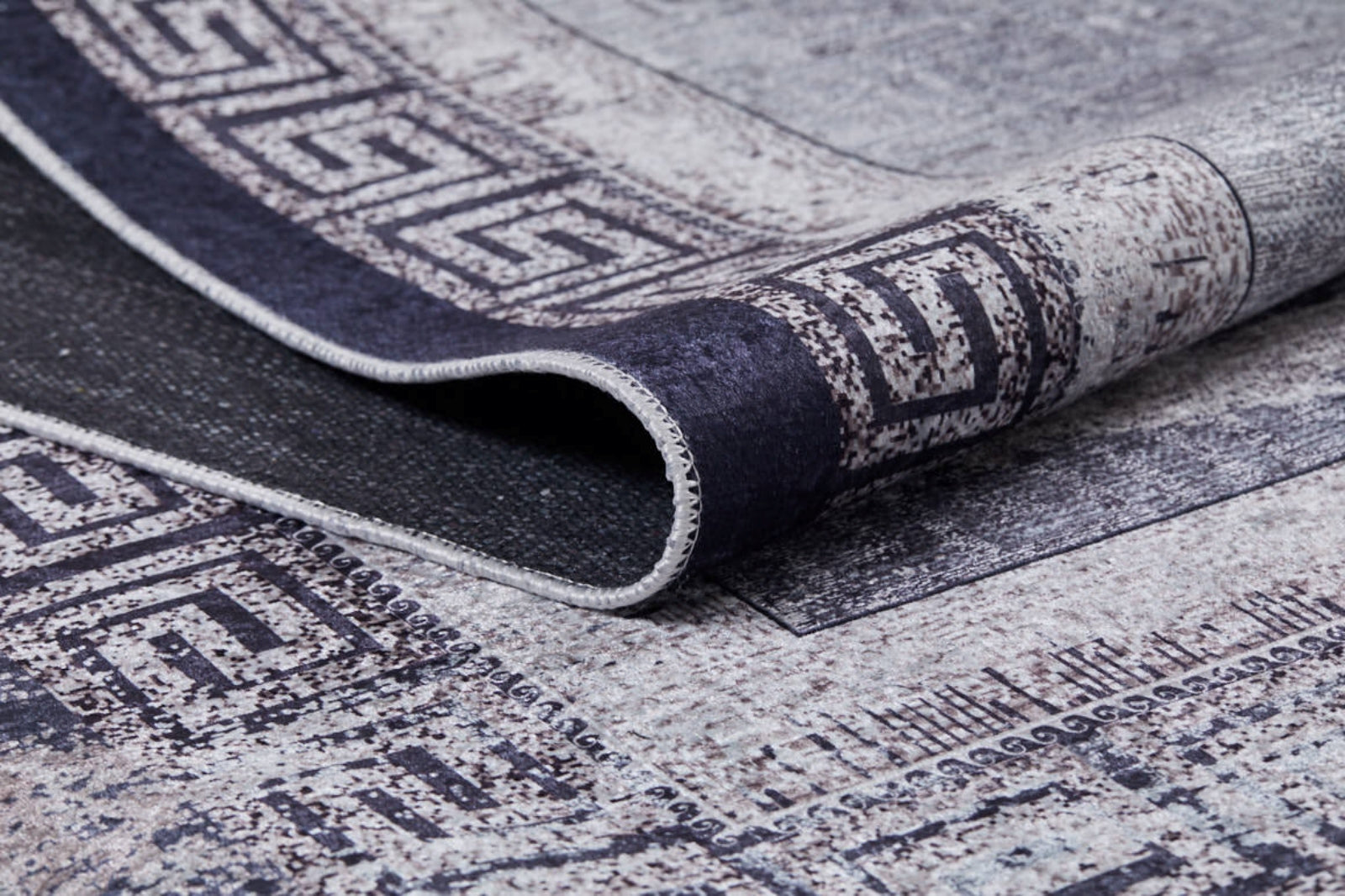 Digital Print Area Rug - Anthracite Frame Design, Non Slip Antibacterial Carpet