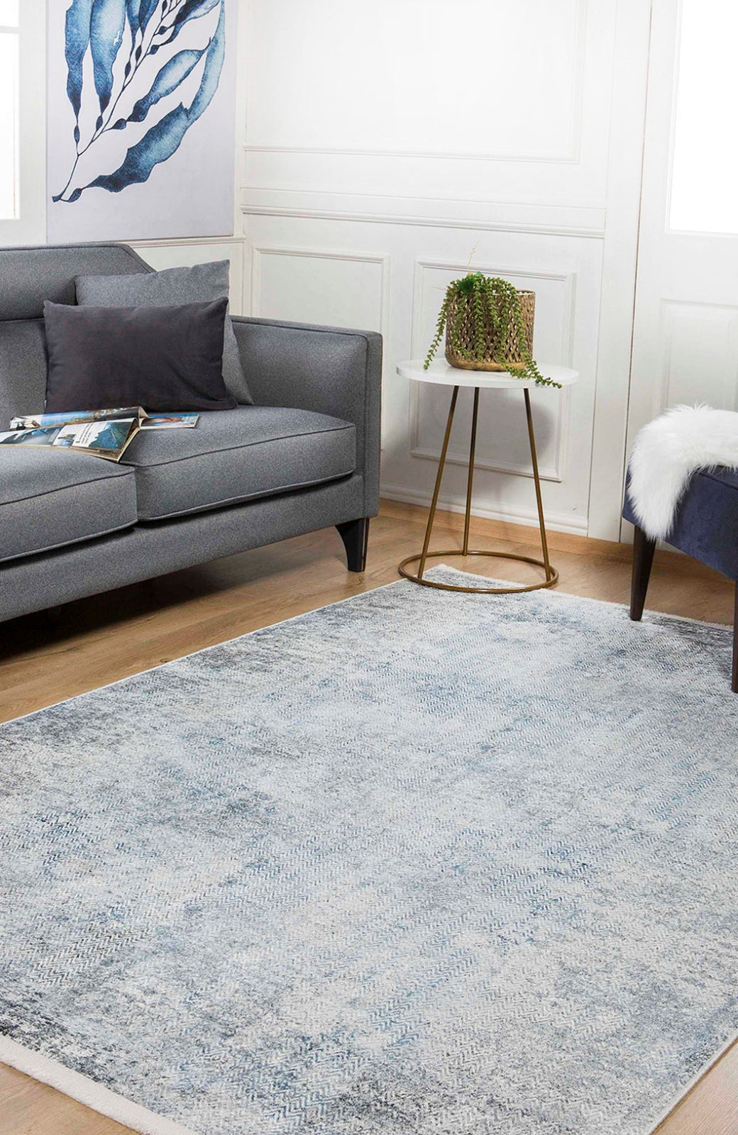 Modern Digital Print Rug – Grey Area Rug | Non Slip, Washable, Antibacterial Carpet