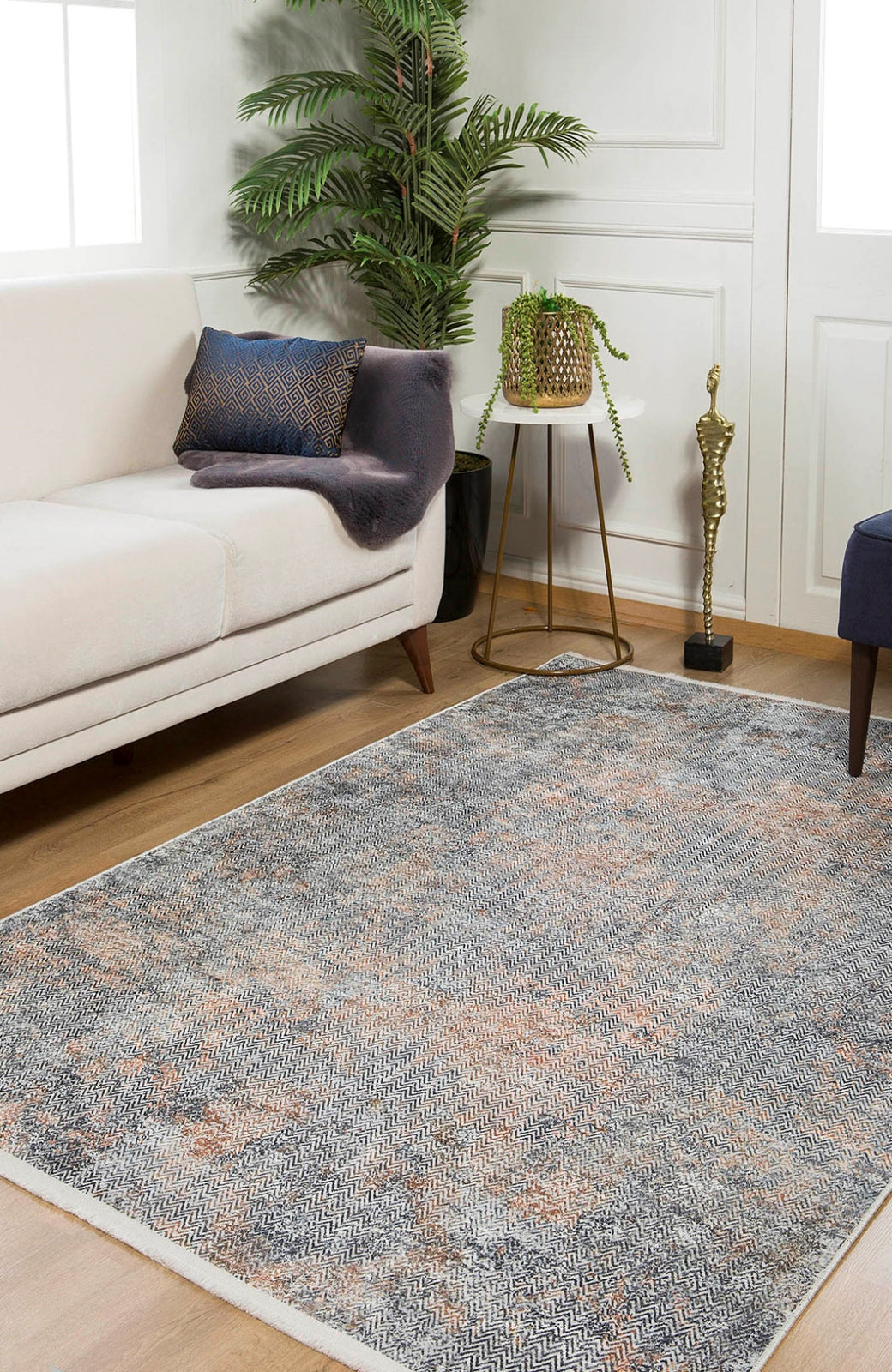 Gold Zigzag Area Rug – Stylish Digital Print Carpet with Non Slip, Antibacterial Features