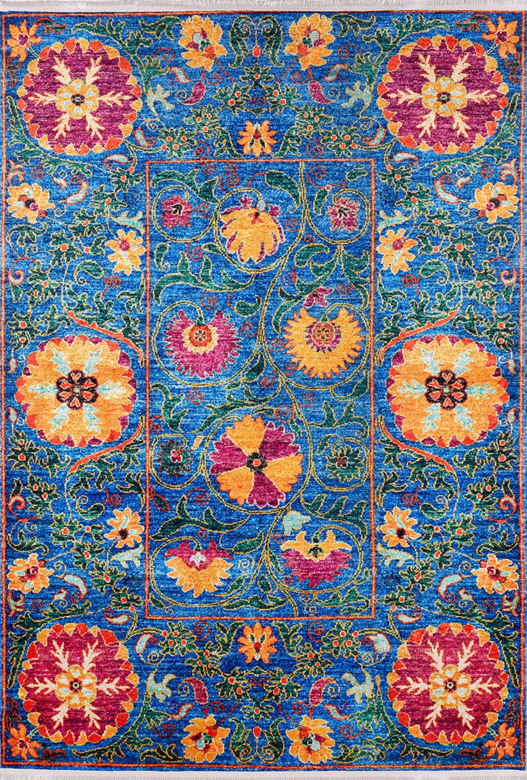 Blue Floral Area Rug – Digital Print Carpet | Non Slip, Antibacterial, Washable