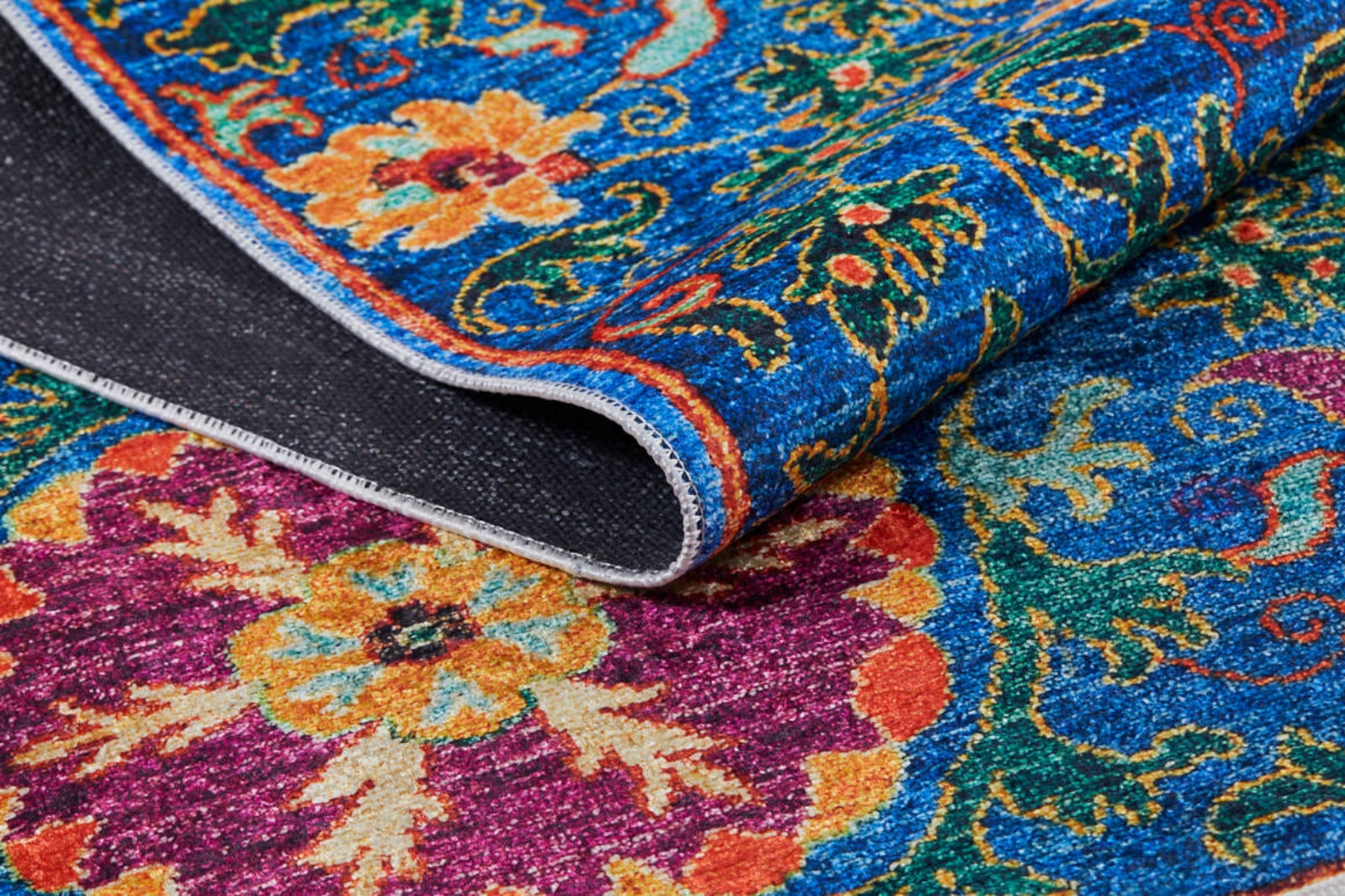 Blue Floral Area Rug – Digital Print Carpet | Non Slip, Antibacterial, Washable