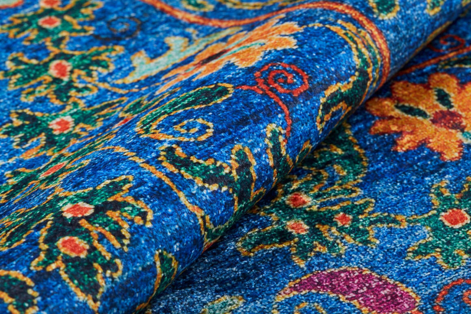 Blue Floral Area Rug – Digital Print Carpet | Non Slip, Antibacterial, Washable