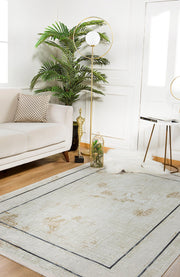 Cream Area Rug - Digital Print Frame Design Carpet | Non Slip, Antibacterial, Washable