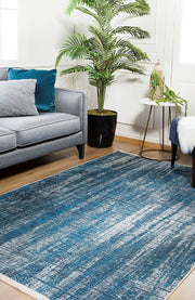 Modern Digital Area Rug – Blue Krasnodar Style Rug with Non Slip Backing