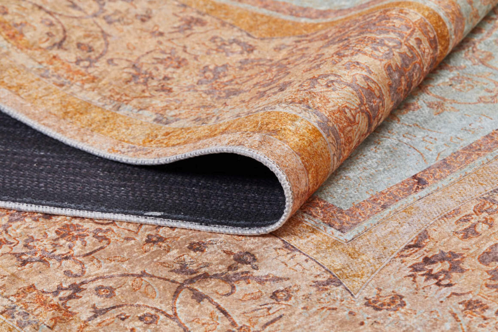 Digital Print Area Rug - Classic Orange Frame Non Slip Antibacterial Carpet