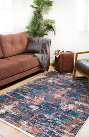 Modern Digital Print Rug – Navy Blue Area Rug with Non Slip Backing