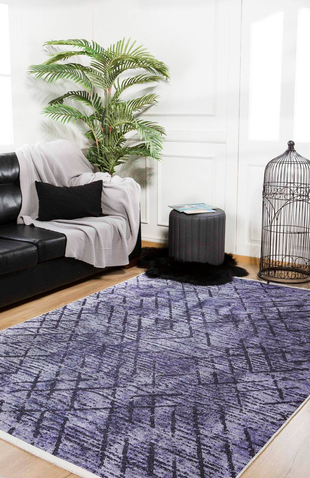 Purple Striped Area Rug - Digital Print Rug | Non Slip, Washable Carpet