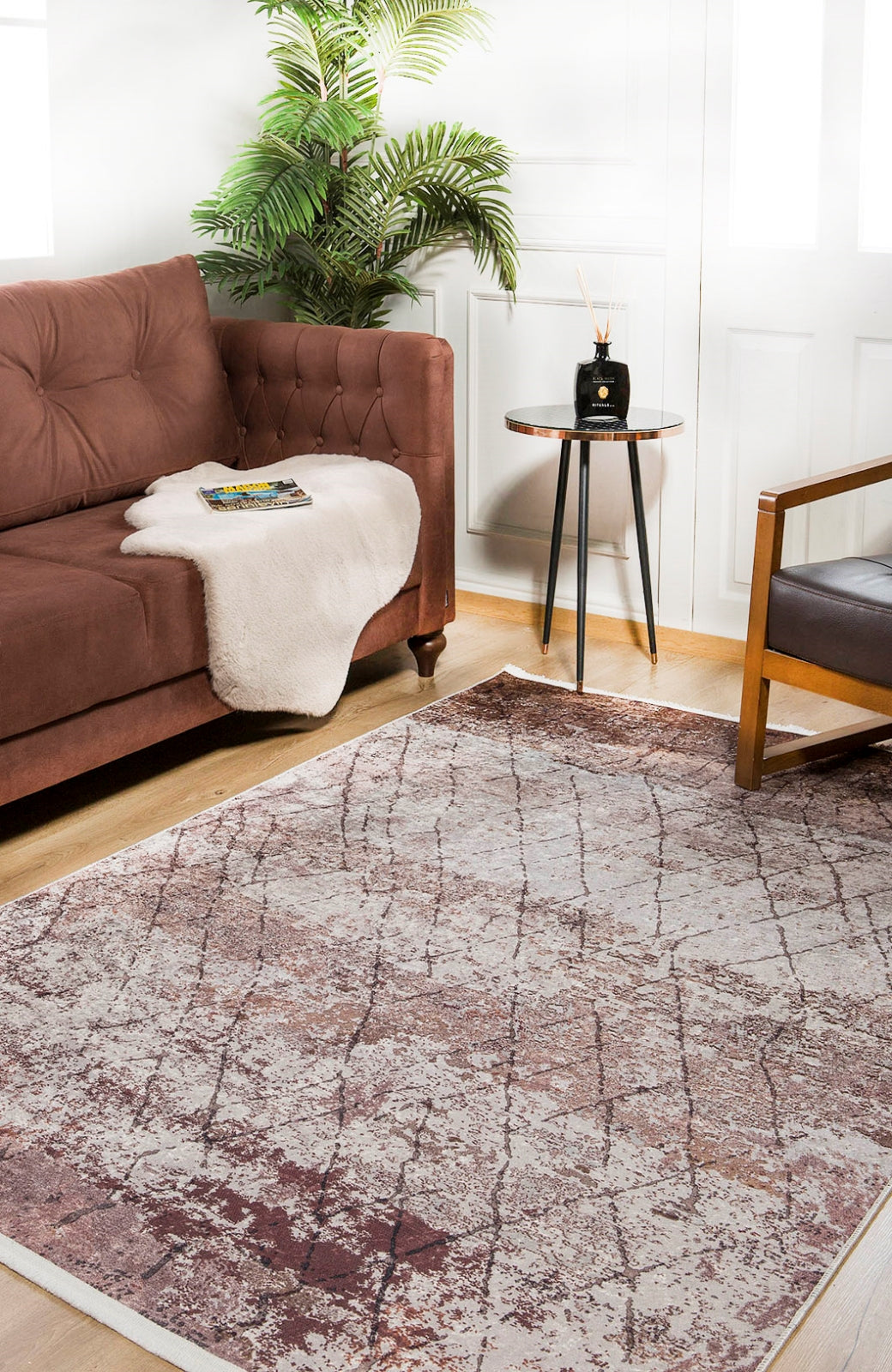 Modern Area Rug - Brown Digital Print Rug with Non Slip Carpet Backing