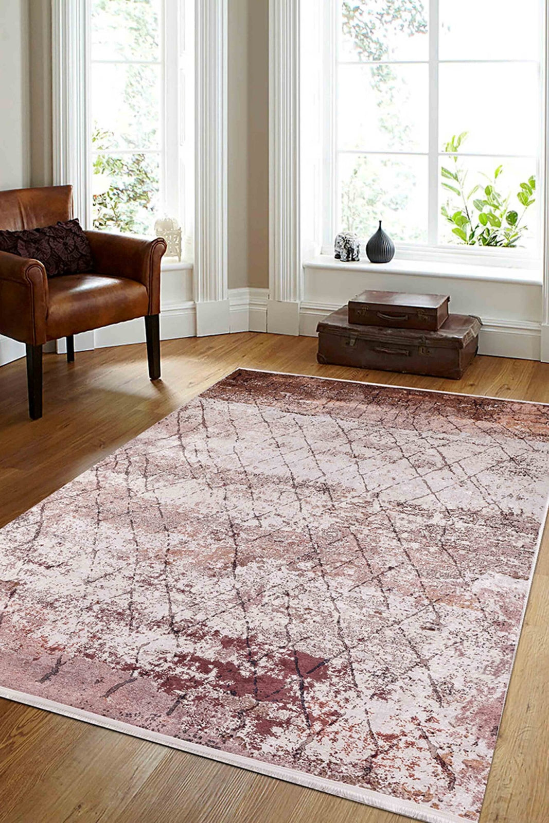 Modern Area Rug - Brown Digital Print Rug with Non Slip Carpet Backing