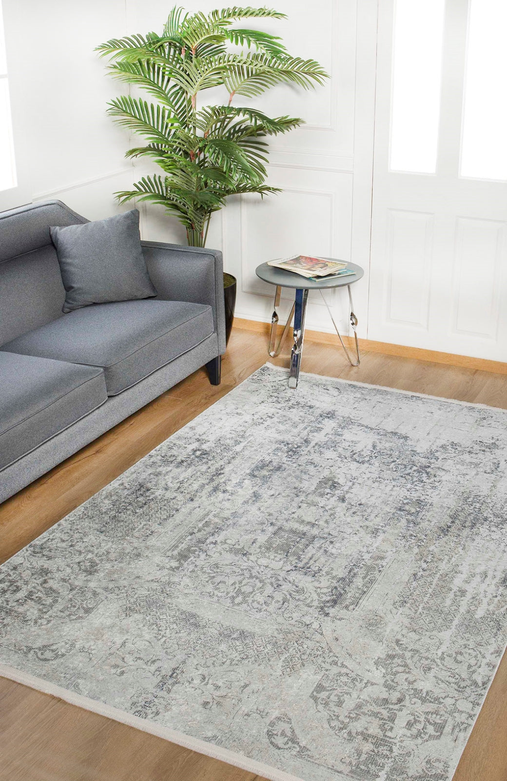 Modern Digital Area Rug - Grey Non Slip Carpet for Living Room & Kitchen