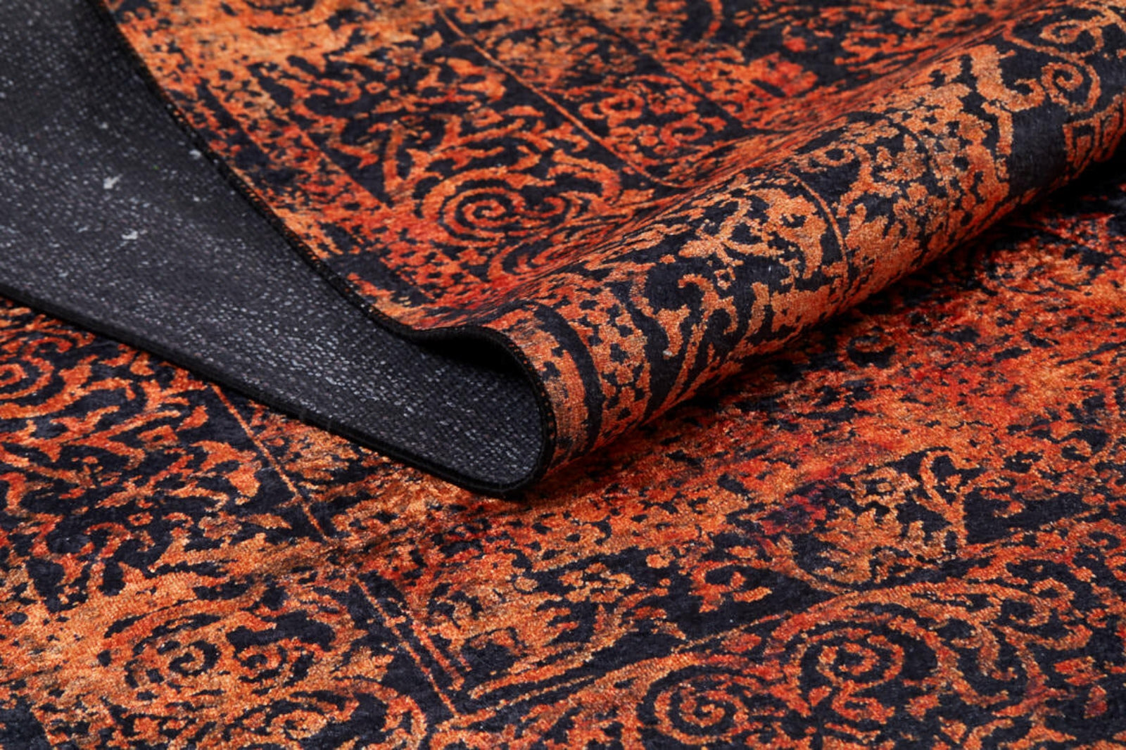 Classic Digital Print Rug - Orange Black Area Rug | Non Slip, Antibacterial Carpet