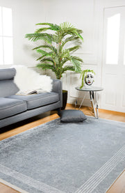Grey Digital Print Rug - Modern Frame Area Rug | Antibacterial, Non Slip, Washable