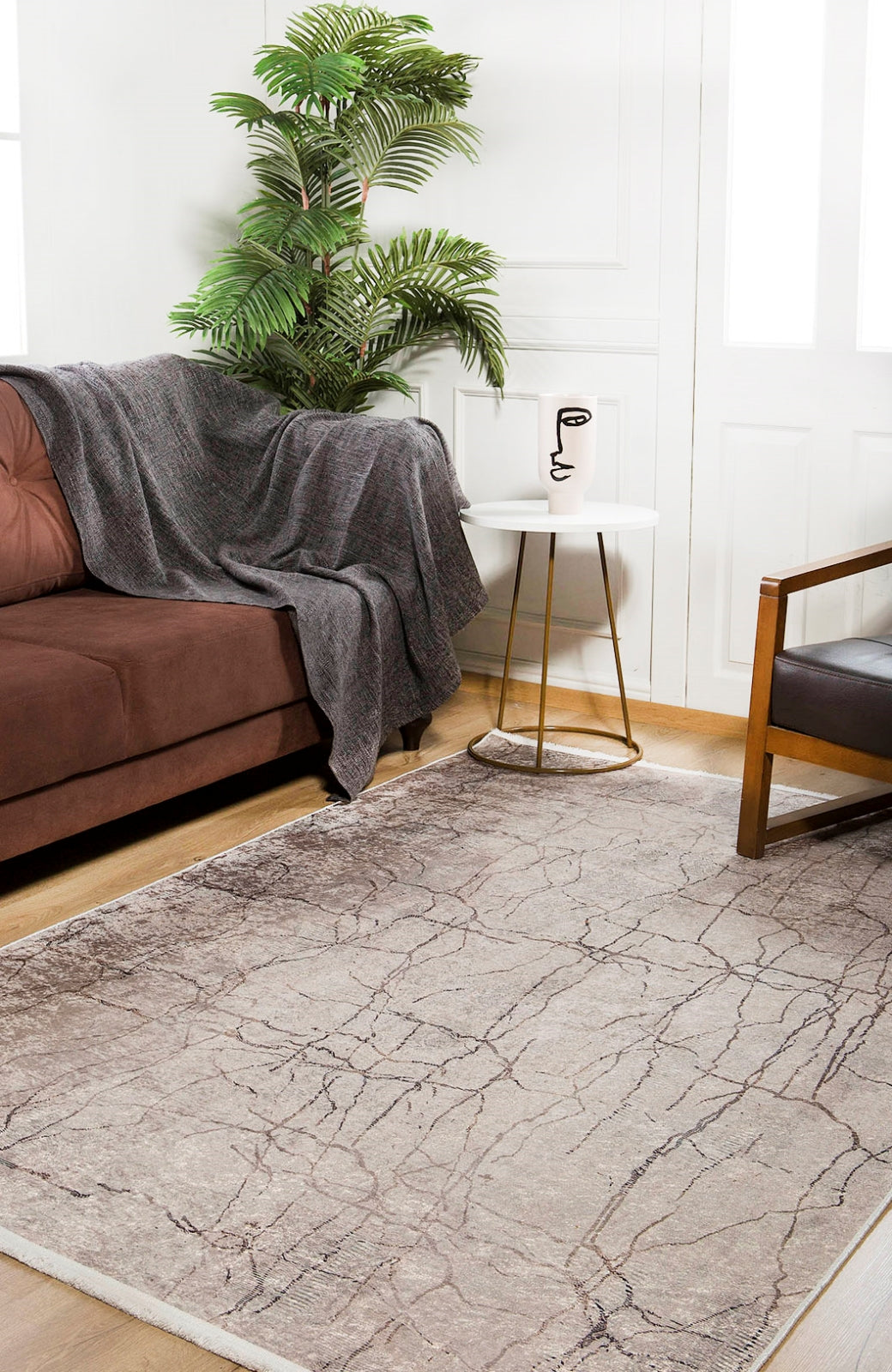 Modern Area Rug – Beige Digital Print Carpet | Non Slip, Antibacterial, Washable