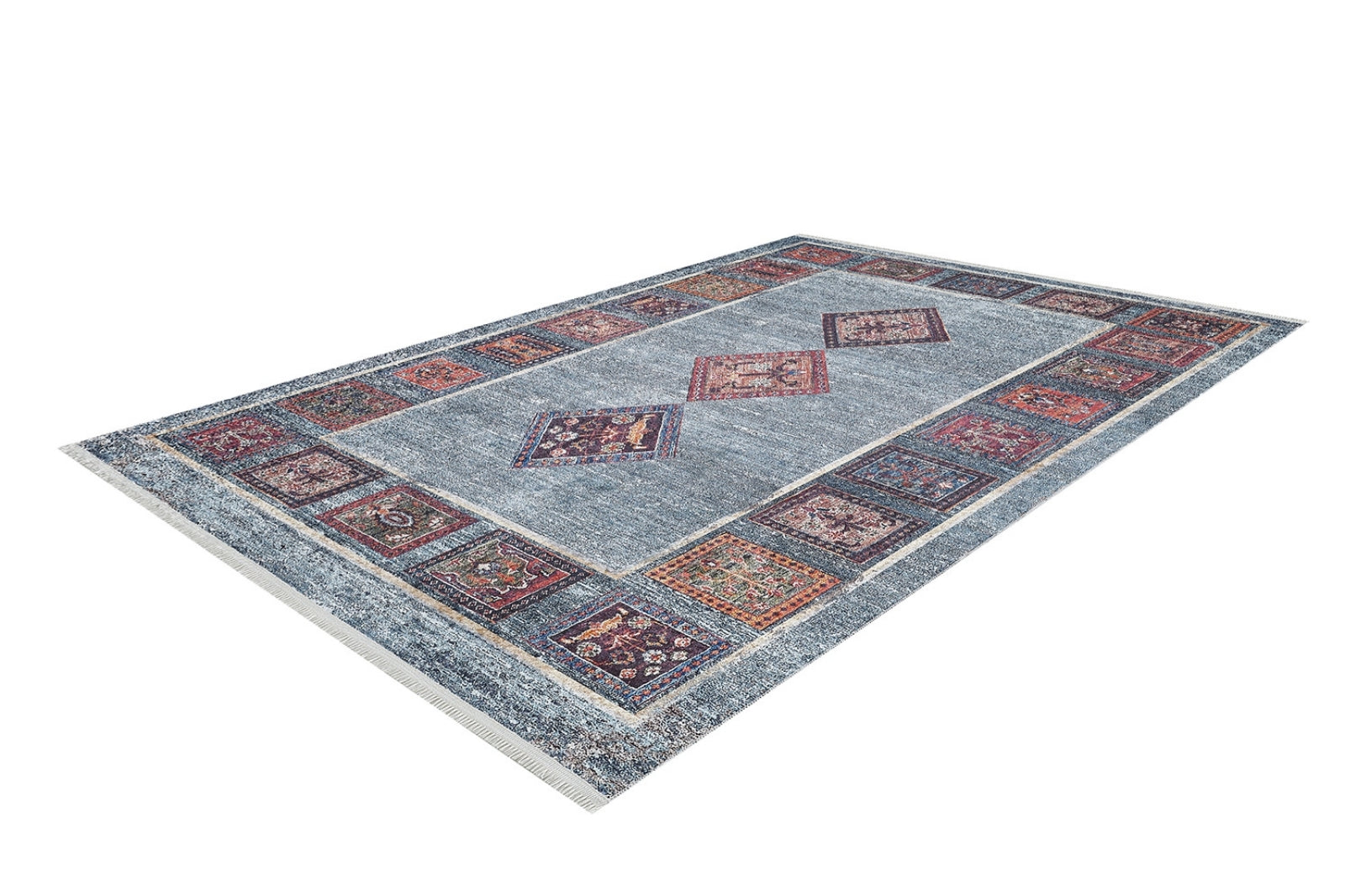 Blue Geometric Area Rug – Digital Print Rug | Antibacterial, Non Slip Carpet