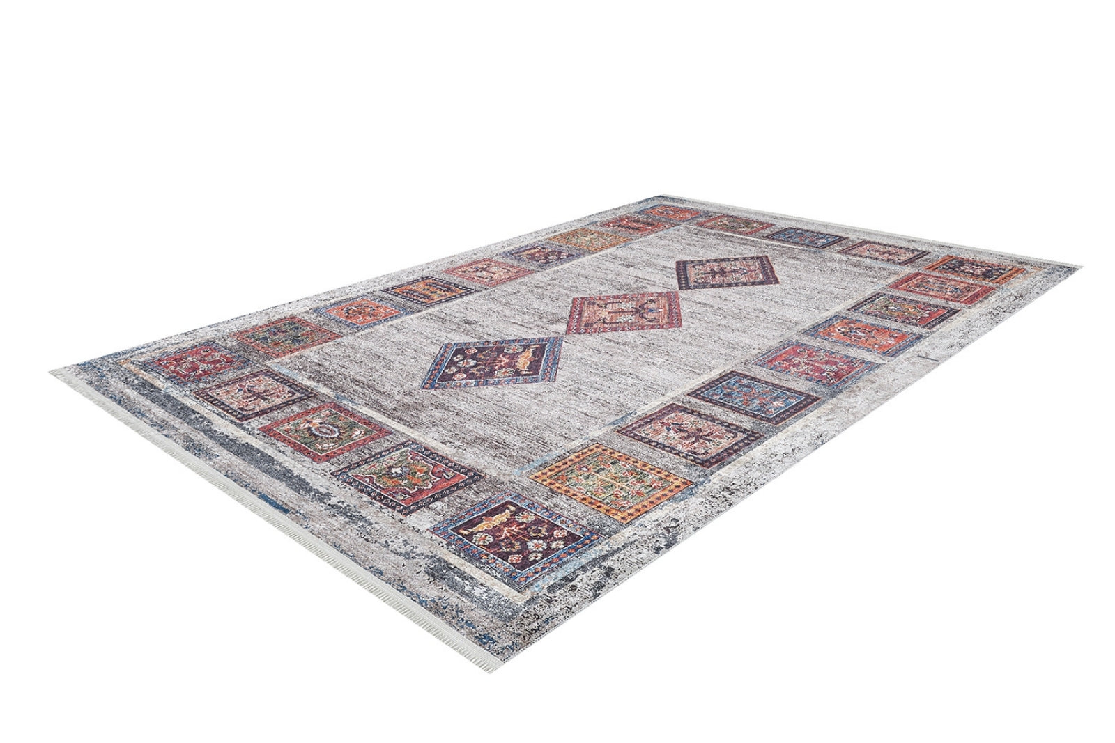 Grey Geometric Area Rug - Digital Print Non Slip Antibacterial Carpet for Living Room