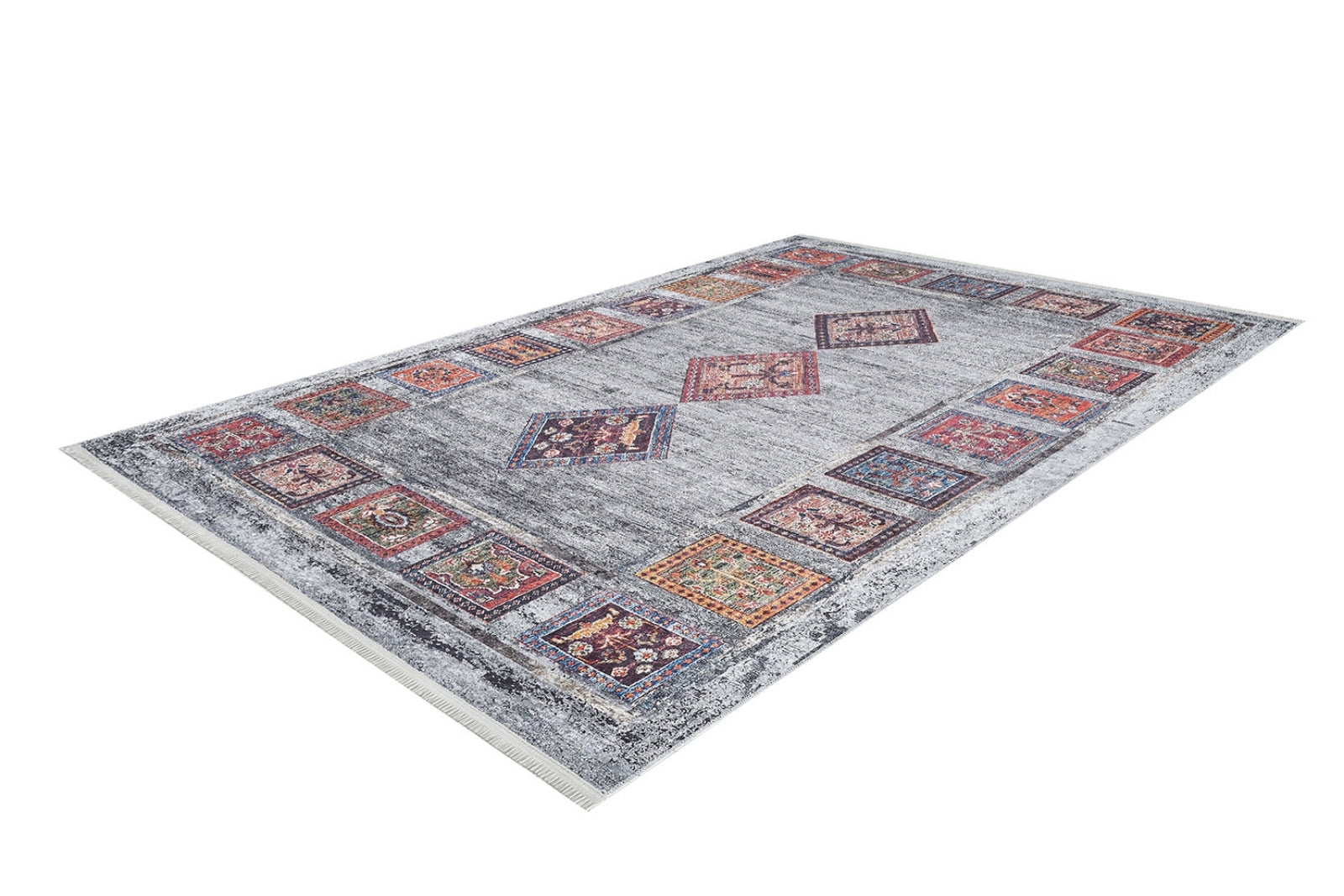 Grey Geometric Area Rug - Digital Print, Non Slip, Antibacterial Carpet for Living Room