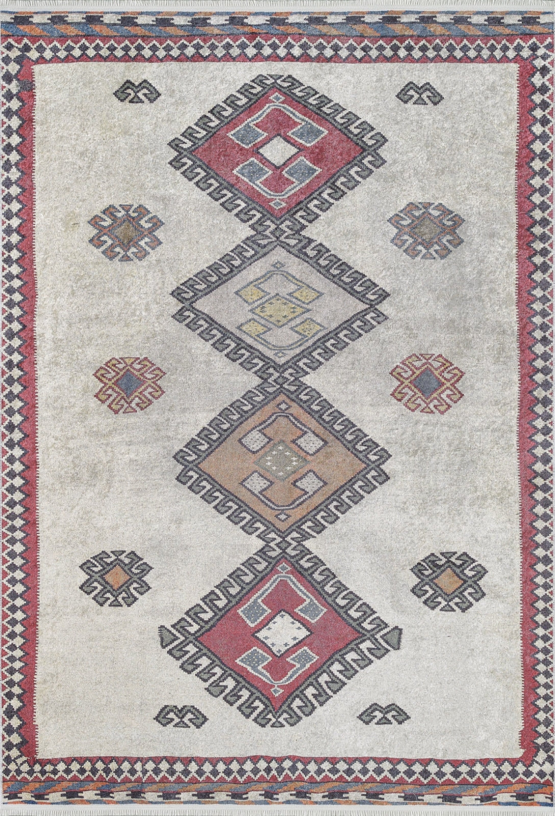 Beige Geometric Area Rug - Digital Print Non Slip Washable Carpet for Living Room