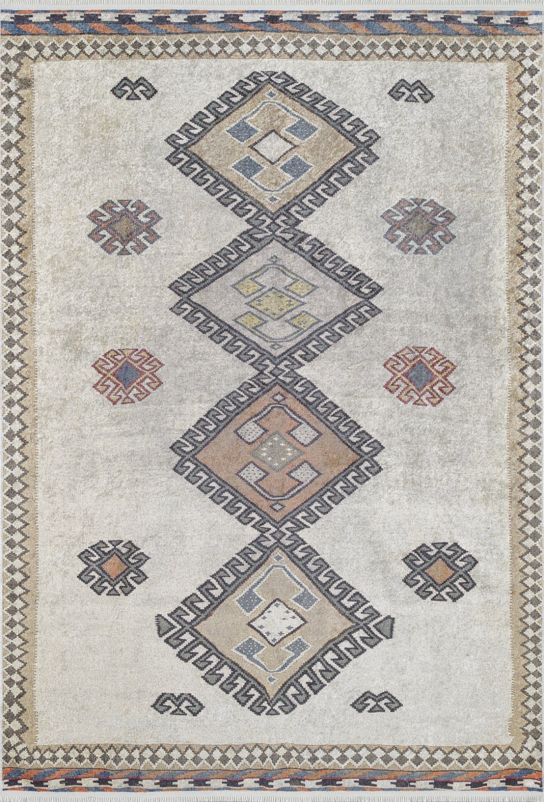Beige Area Rug – Geometric Digital Print Non Slip Washable Carpet for Living Room