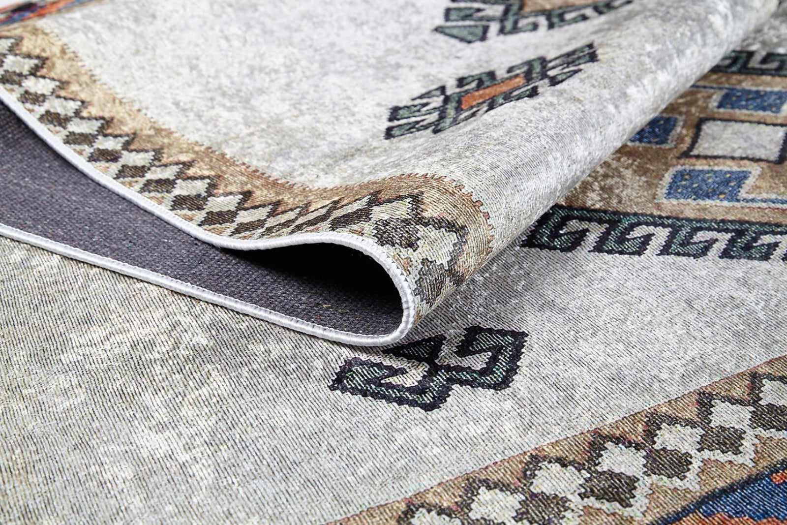 Beige Area Rug – Geometric Digital Print Non Slip Washable Carpet for Living Room