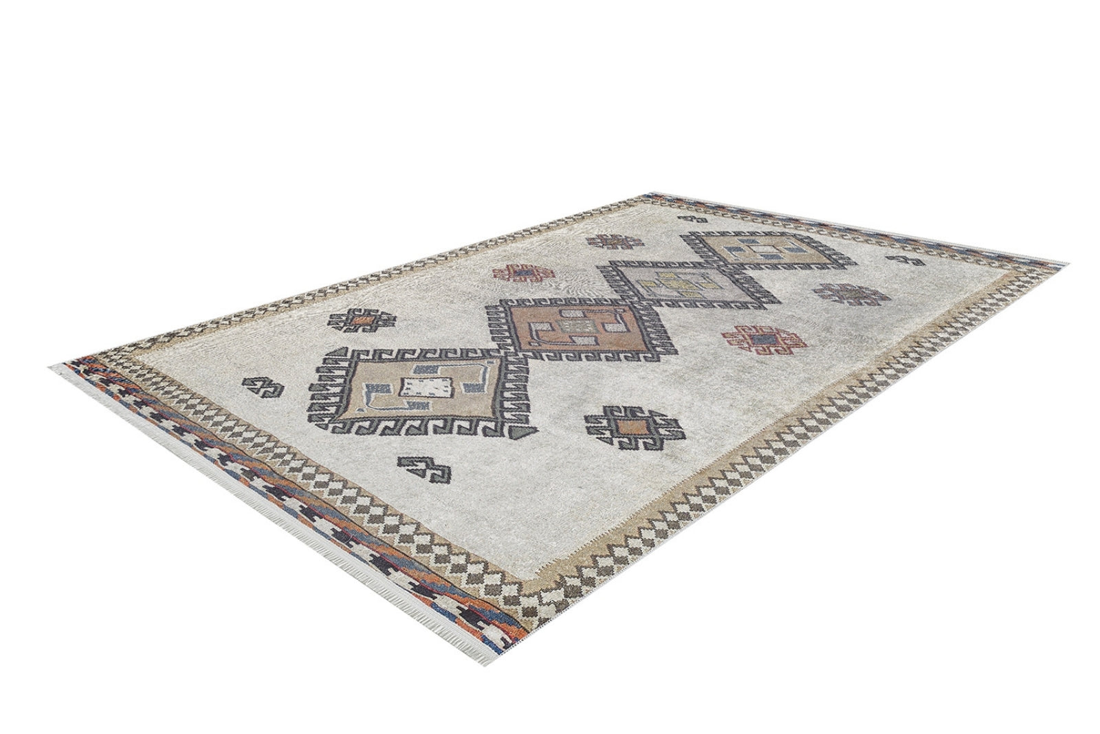 Beige Area Rug – Geometric Digital Print Non Slip Washable Carpet for Living Room