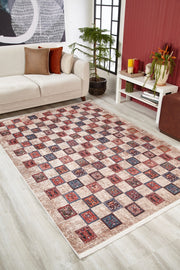 Beige Geometric Area Rug – Digital Print Non Slip Carpet for Modern Living Room