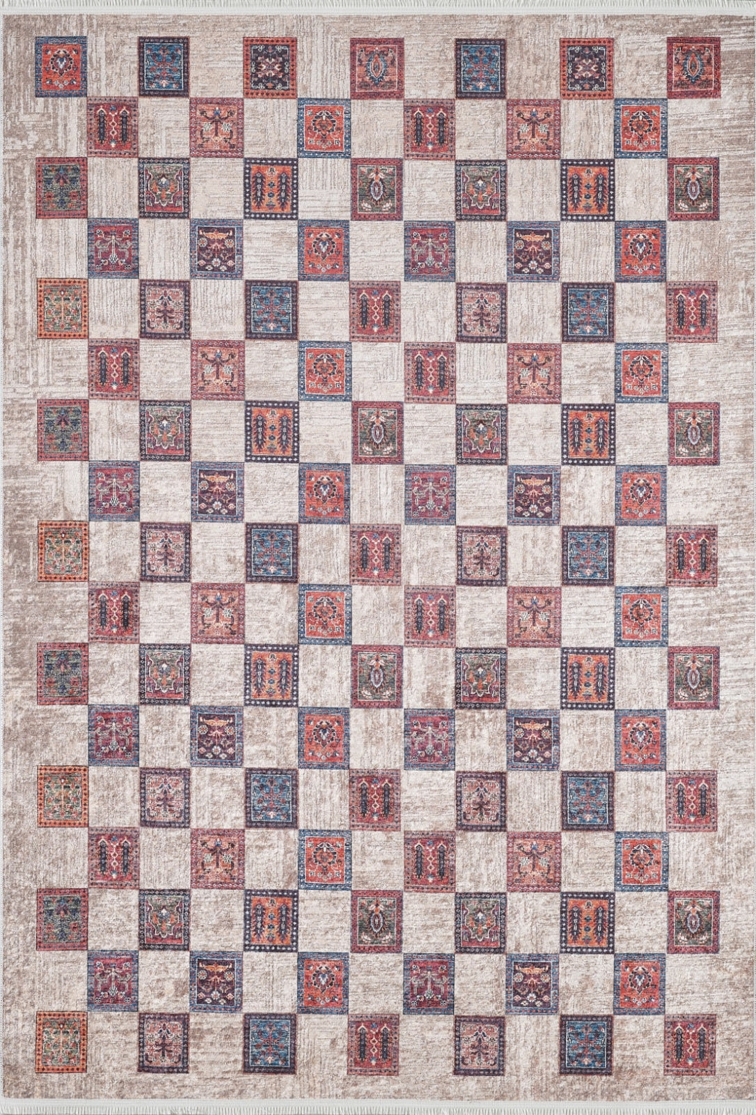 Beige Geometric Area Rug – Digital Print Non Slip Carpet for Modern Living Room