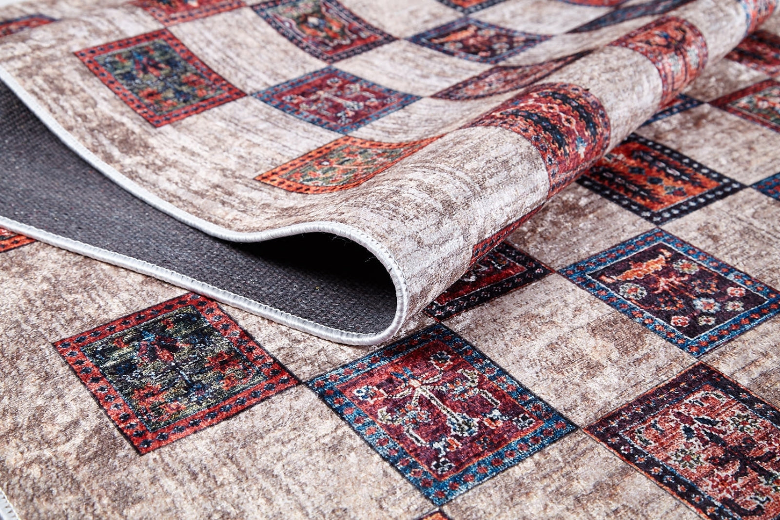 Beige Geometric Area Rug – Digital Print Non Slip Carpet for Modern Living Room