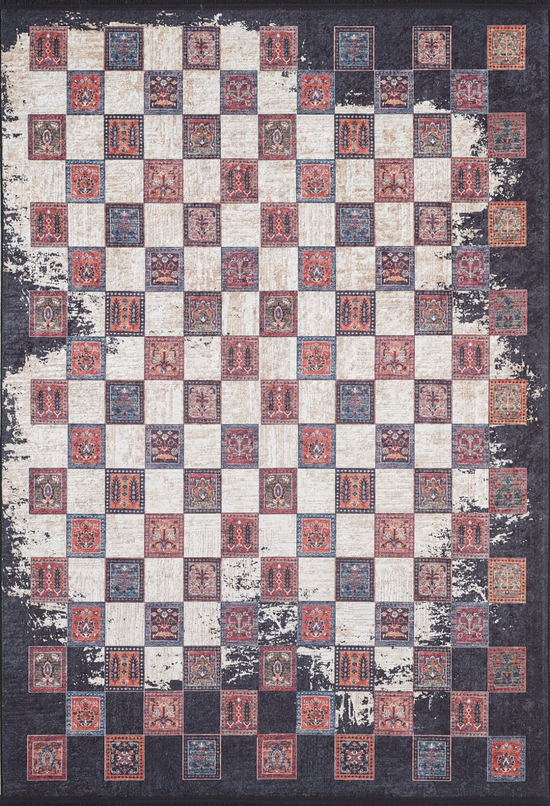 Black Geometric Area Rug - Digital Print Rug, Non Slip Carpet for Living Room