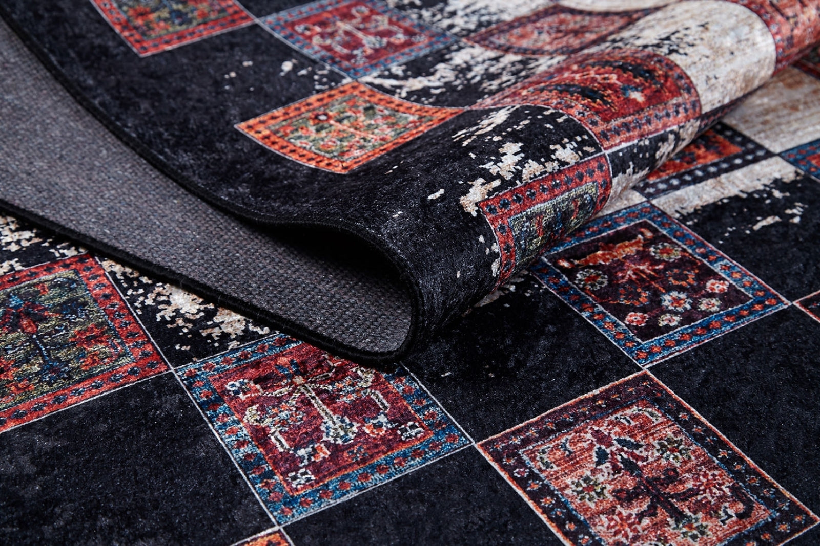 Black Geometric Area Rug - Digital Print Rug, Non Slip Carpet for Living Room