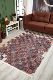 Geometric Area Rug - Non Slip Brown Digital Print Carpet for Living Room