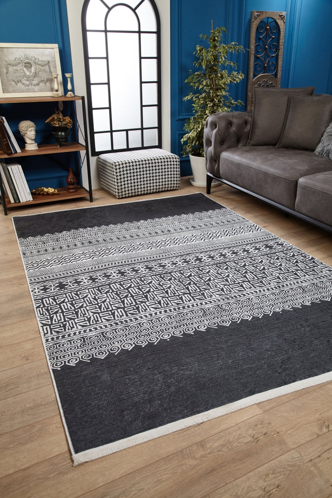 Black Geometric Area Rug | Antiallergic Carpet | High Quality Rug with Non Slip Carpet Backing