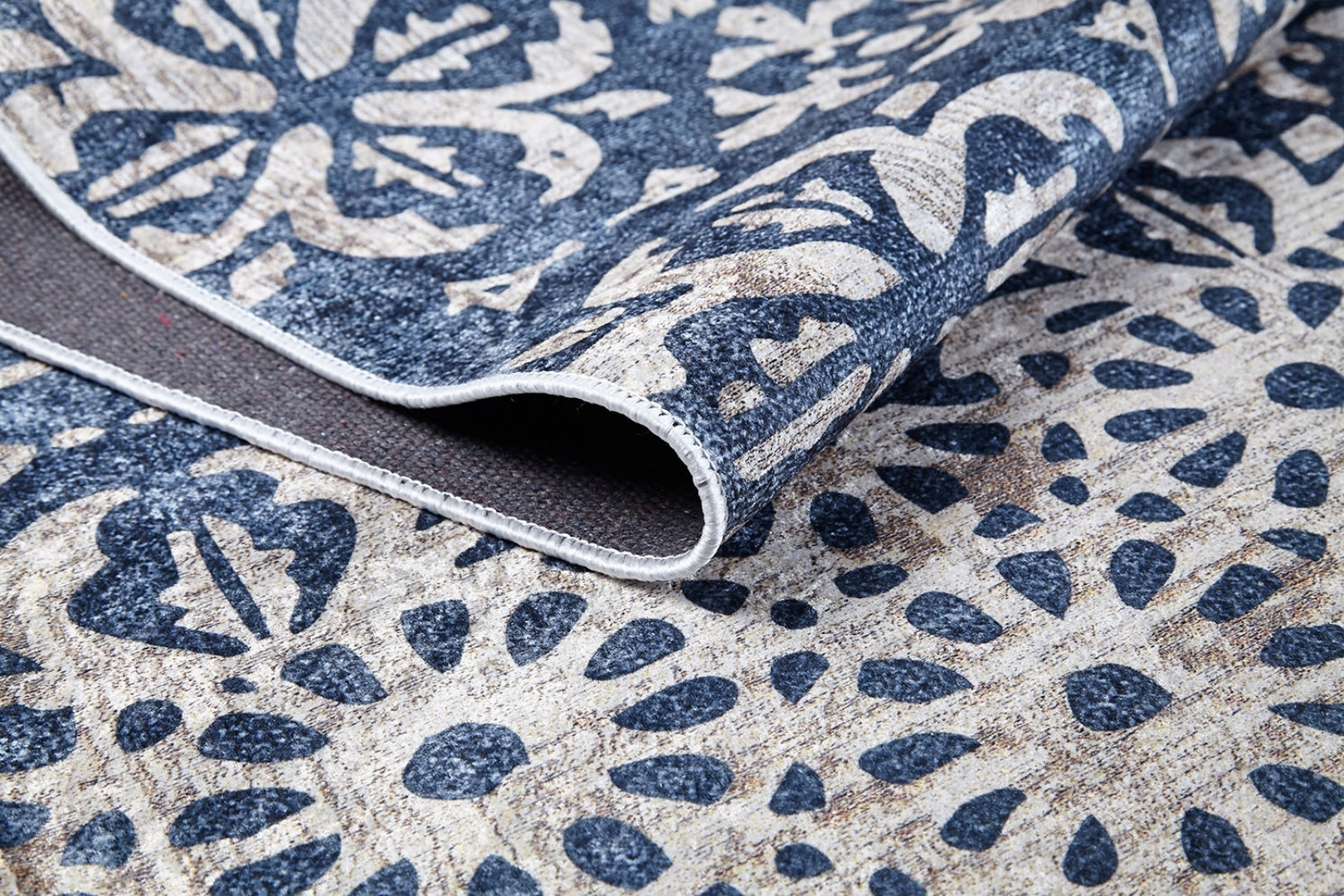 Blue Floral Area Rug - Digital Print, Non Slip & Washable Carpet for Living Room
