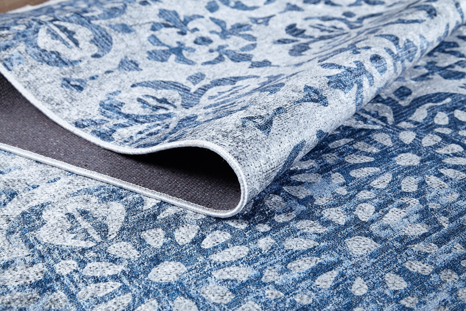 Blue Floral Area Rug | Stylish Home Rug, Dust Free Carpet with Non Slip Digital Printed Design