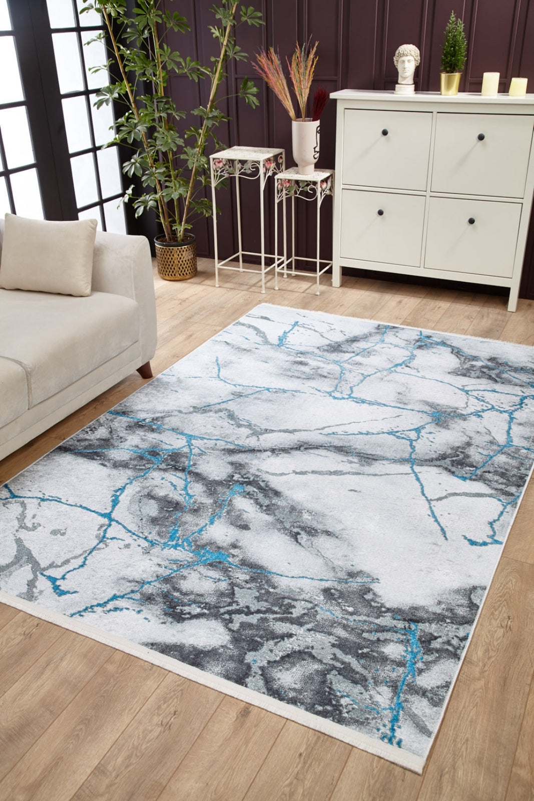 Modern Digital Area Rug – Blue Digital Print Carpet | Antibacterial Non Slip Rug