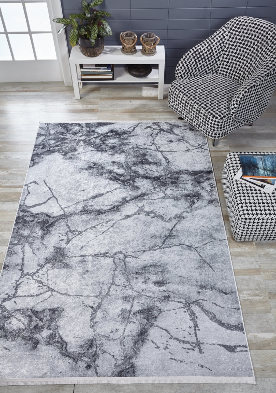 Modern Digital Area Rug - Grey Non Slip Rug with Antibacterial Carpet Surface