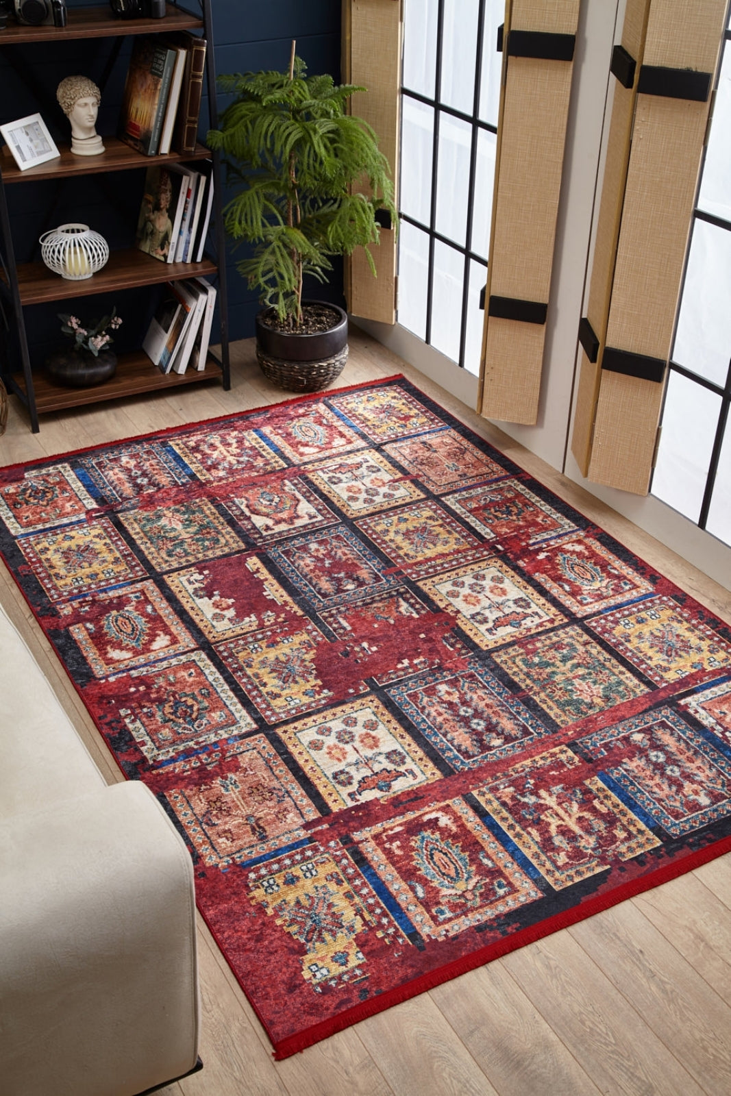 Red Patchwork Area Rug – Stylish Home Rug with Digital Print & Non Slip Carpet