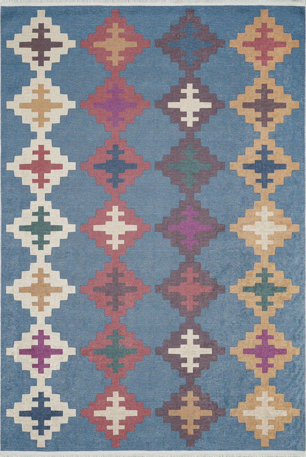 Blue Geometric Area Rug - Digital Print Non Slip Carpet for Living Room
