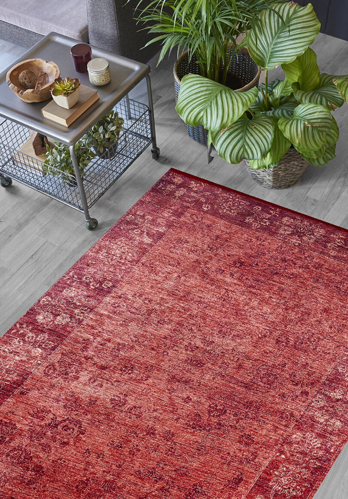 Digital Print Area Rug - Classic Red Non Slip Washable Carpet for Living Room