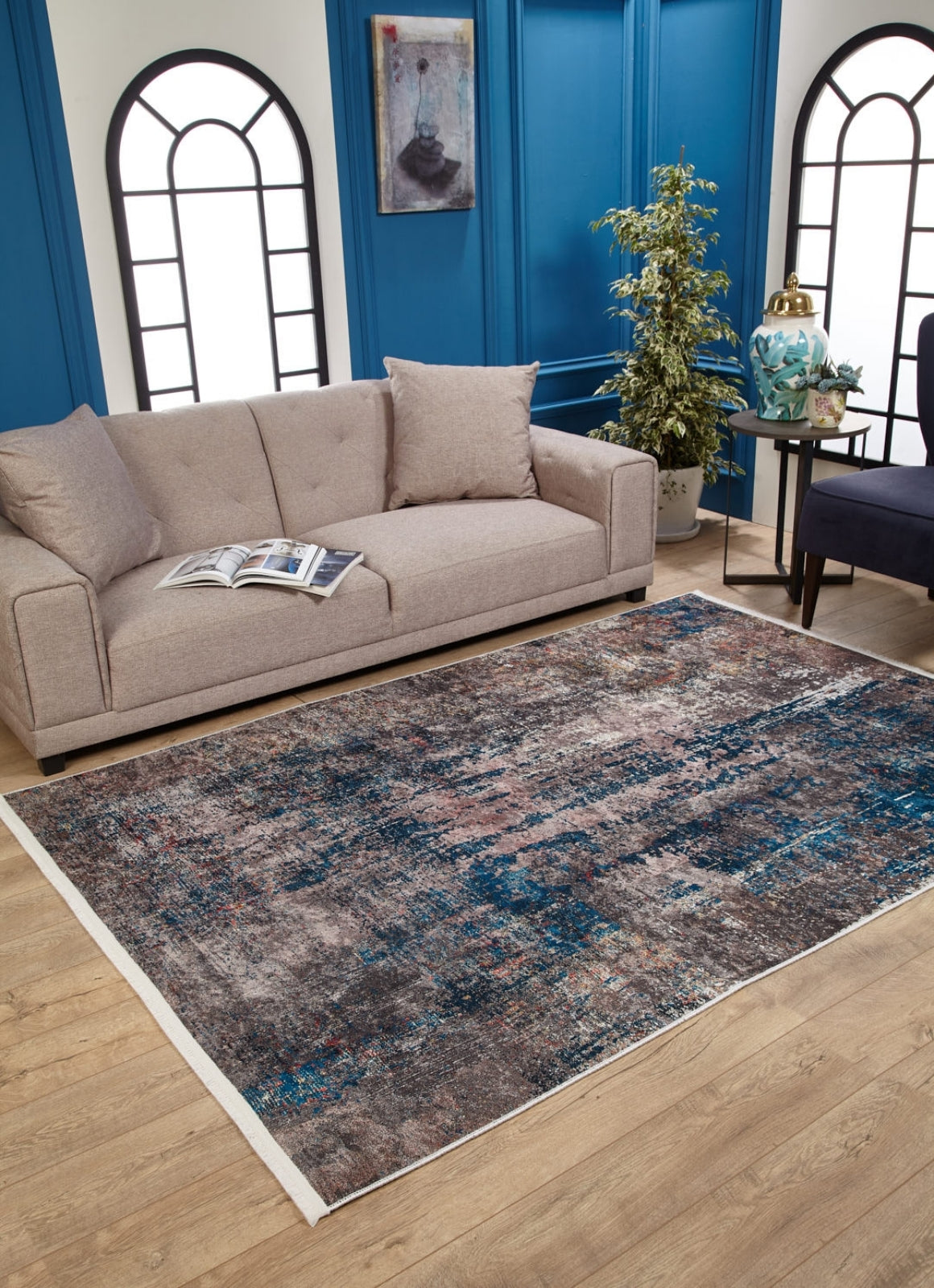 Modern Area Rug – Blue Digital Print Rug With Non Slip, Antibacterial Carpet