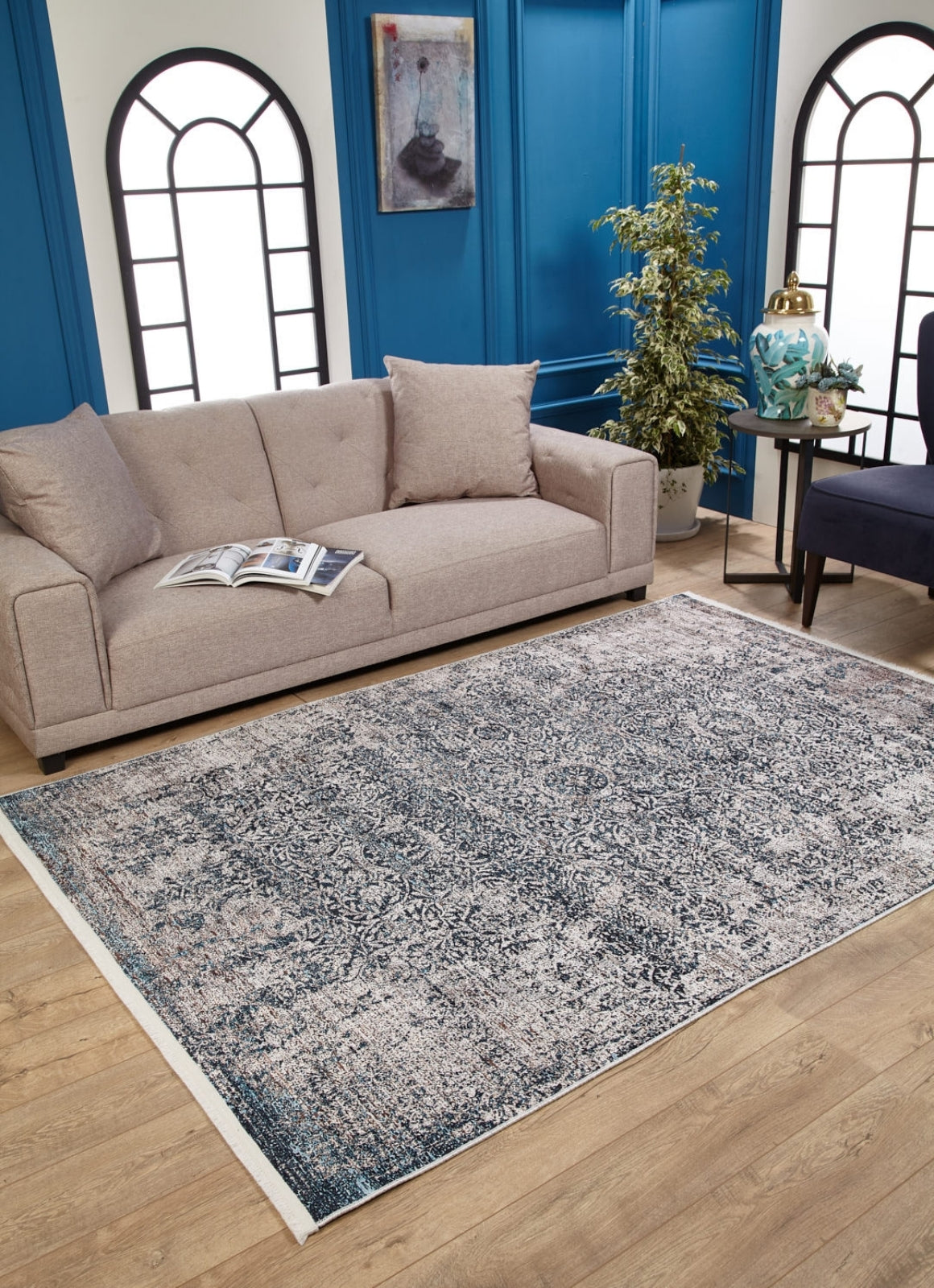 Vintage Area Rug - Beige Digital Print Carpet | Non Slip, Antibacterial & Washable
