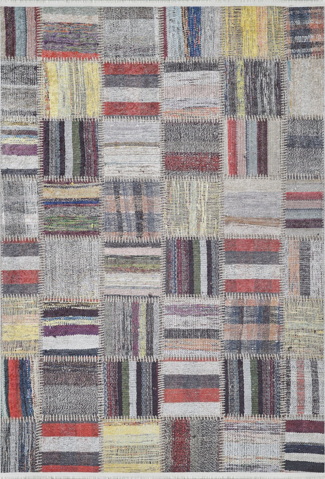 Grey Patchwork Rug – Antibacterial Washable Area Rug With Non Slip Backing