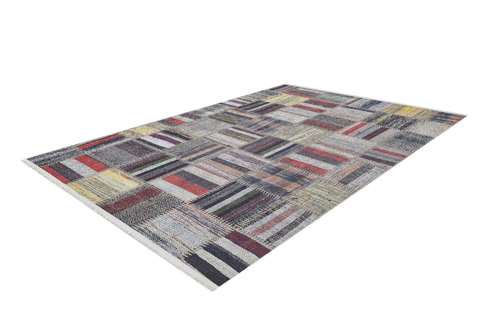 Grey Patchwork Rug – Antibacterial Washable Area Rug With Non Slip Backing