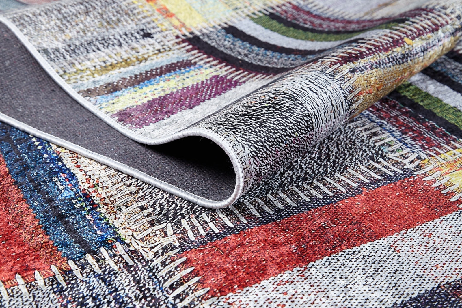 Grey Patchwork Rug – Antibacterial Washable Area Rug With Non Slip Backing