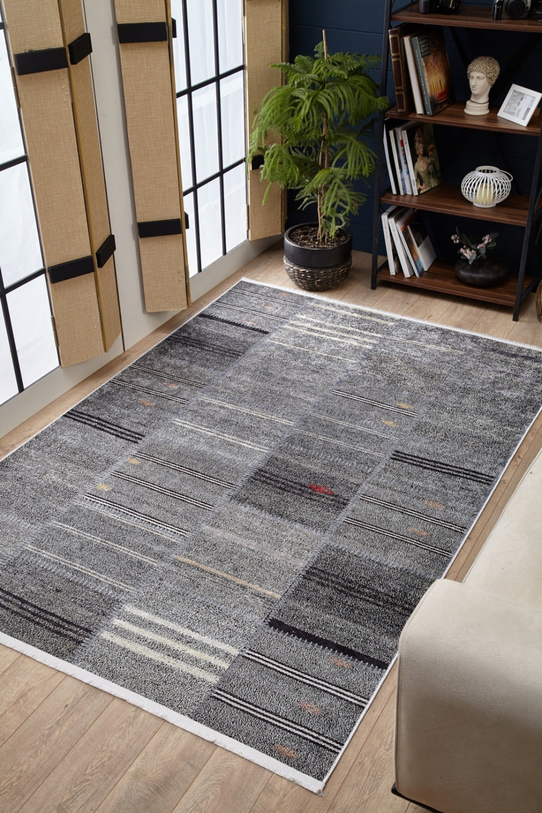 Anthracite Patchwork Rug - Digital Print Area Carpet | Non Slip, Washable, Antibacterial