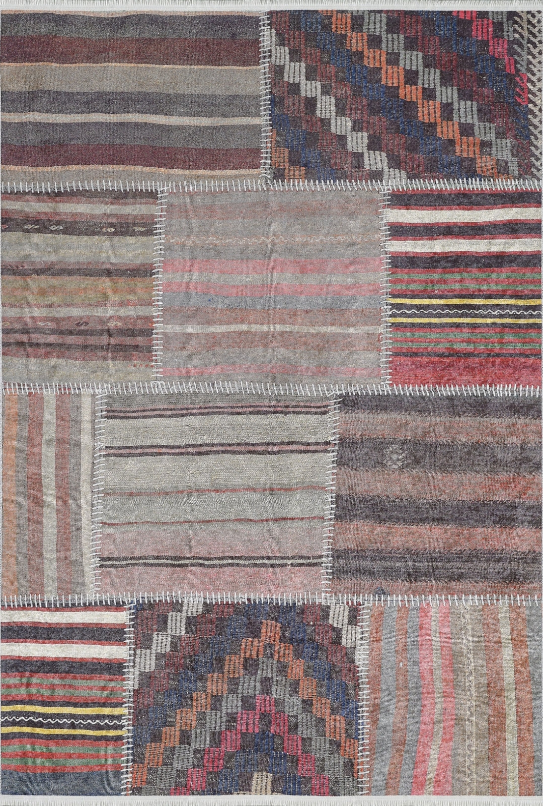Patchwork Area Rug - Modern Digital Print Brown Carpet | Non Slip, Antibacterial