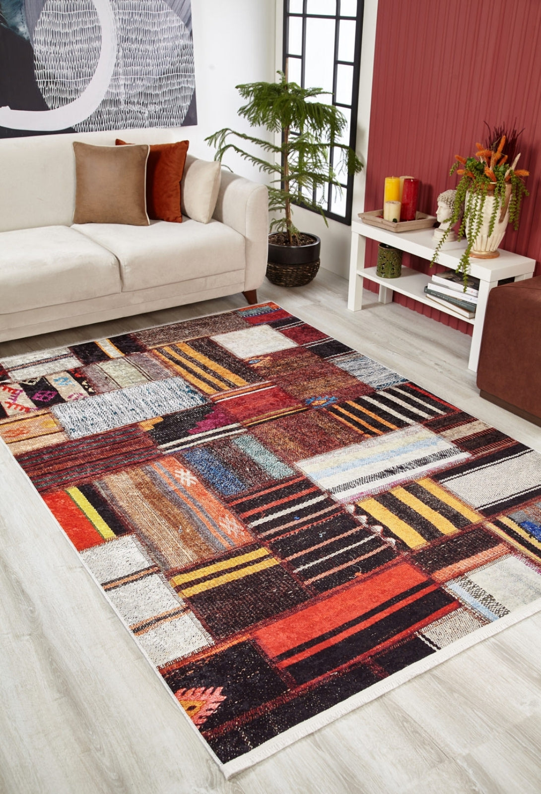 Patchwork Area Rug | Digital Print Rug - Multicolor Floor Carpet with Non Slip Carpet Backing