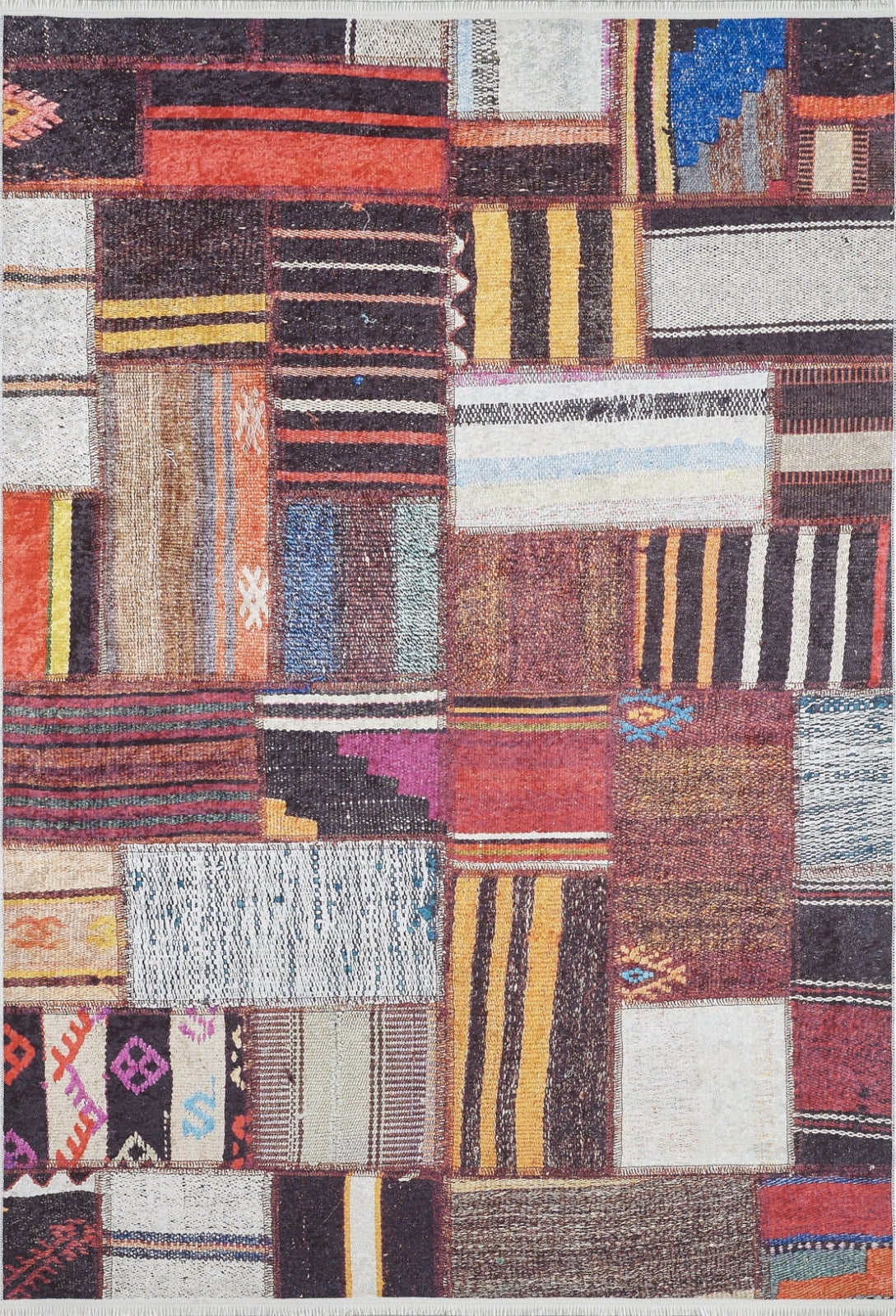 Patchwork Area Rug | Digital Print Rug - Multicolor Floor Carpet with Non Slip Carpet Backing