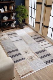 Cream Patchwork Rug - Non Slip Digital Print Area Rug for Living Room & Kitchen