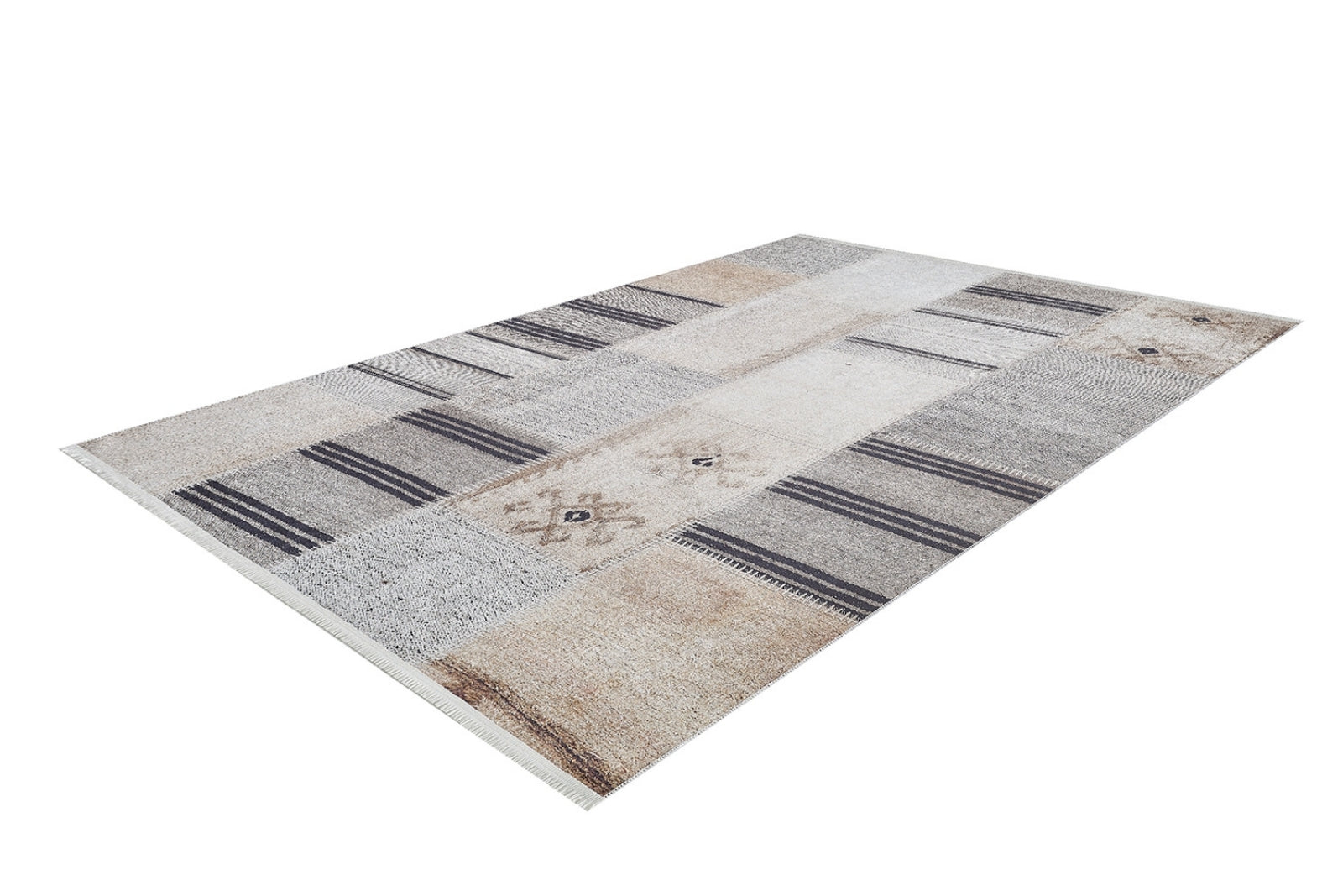 Cream Patchwork Rug - Non Slip Digital Print Area Rug for Living Room & Kitchen