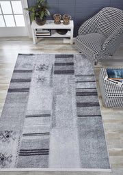 Grey Patchwork Area Rug - Digital Print Non Slip Washable Carpet for Living Room